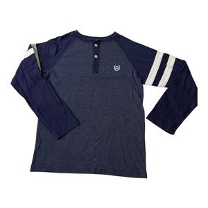 Chaps Boys Henley Shirt Long Sleeve Navy Blue Raglan Tee Size M 10 12